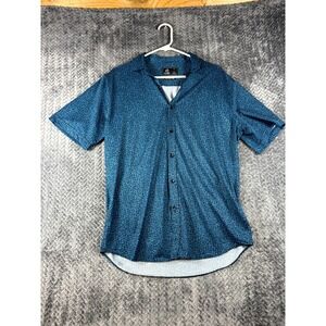 Rugby University Shirt Mens Medium Navy Floral Stretch Short‎ Sleeve Button Up